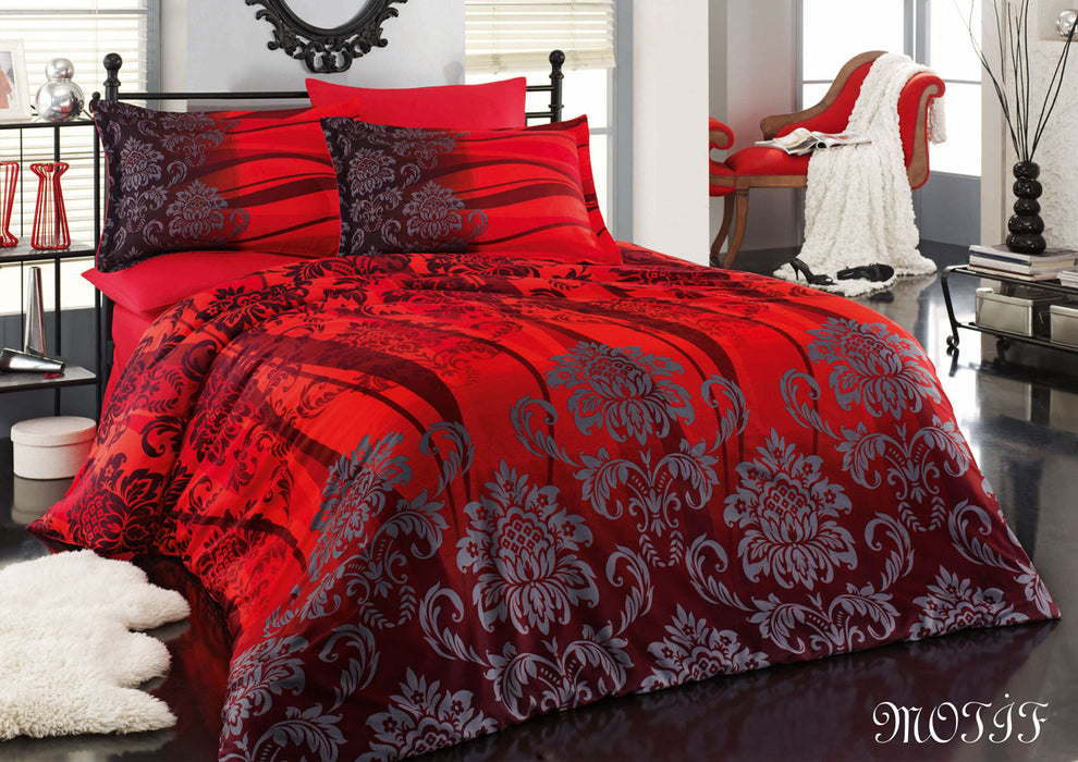 Design Bettwäscheset | 135cm x 200cm | Rot / Grau | 6-teilig